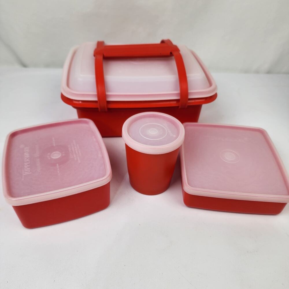 Tupperware Pack-N-Carry Red 5pc Lunchbox Containers Complete Set 1254 Excellent